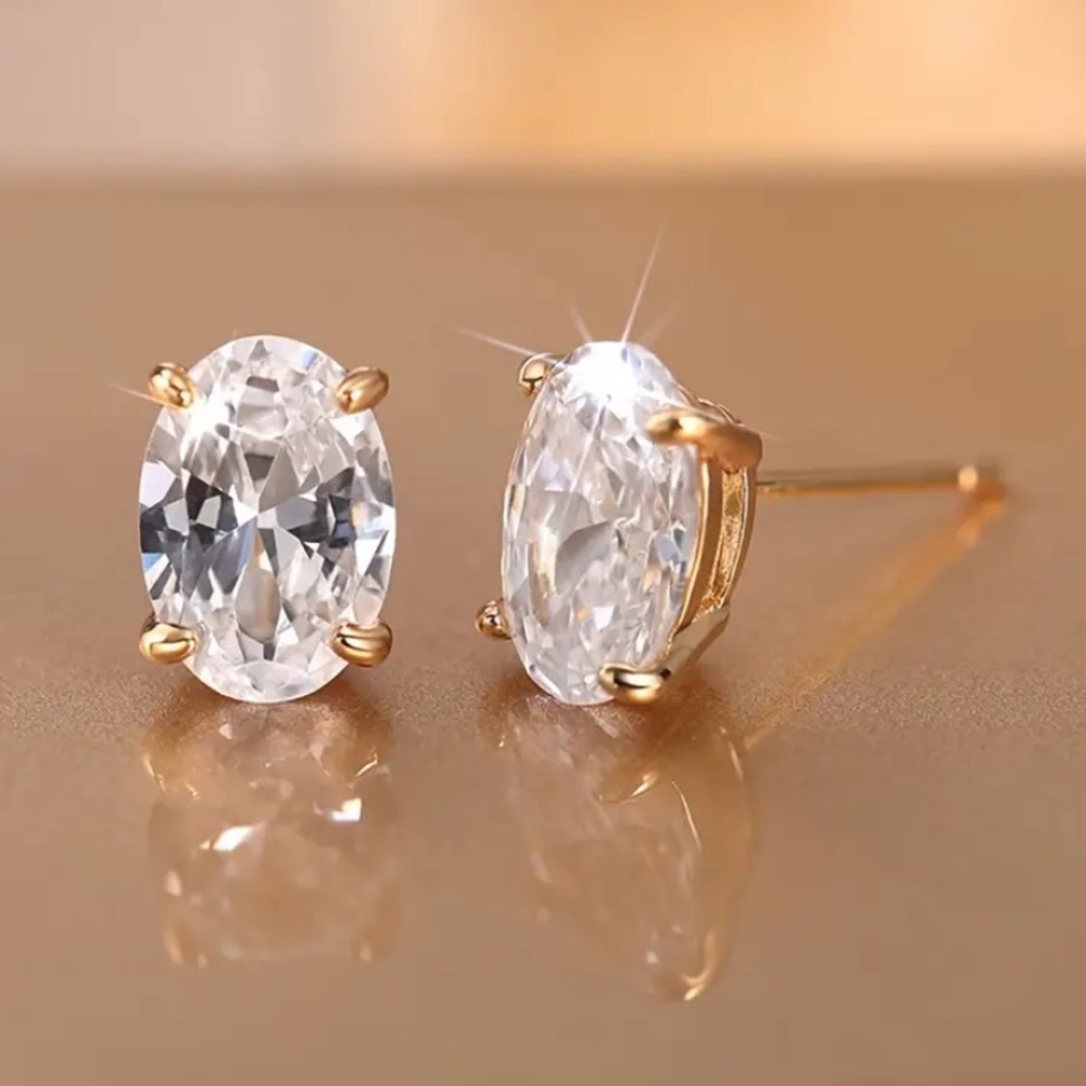 18k Gold Filled and White Moissanite Oval Cut Stud Earrings